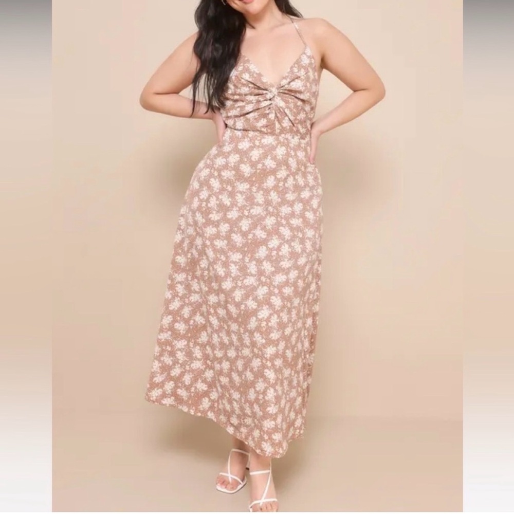 Strappy Floral Midi Dress in Blush